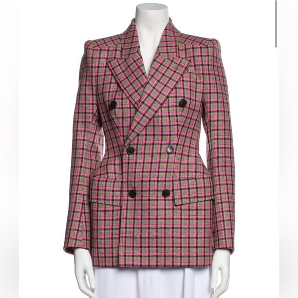 Balenciaga pink tartan hourglass wool jacket size 36 fit a small 2-4 dress - Picture 3 of 5